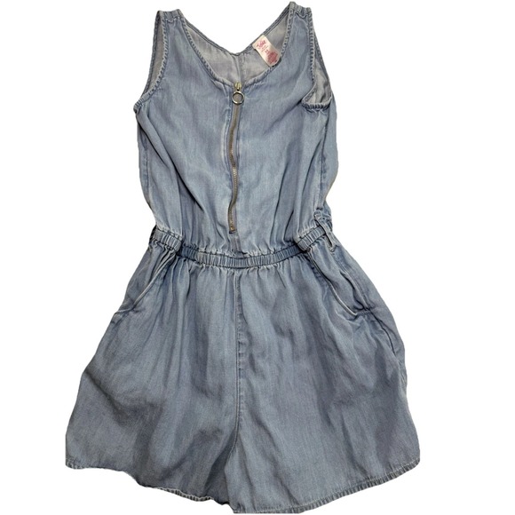 Justice Other - Justice Girls Chambray Denim Romper Size M 10 Adjustable Waist Zip Front Pockets